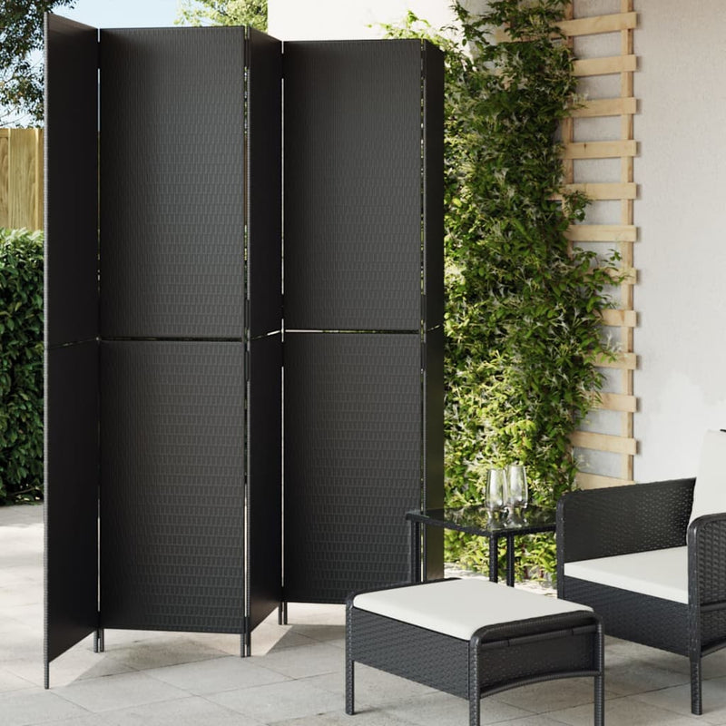 Kamerscherm 5 panelen poly rattan zwart