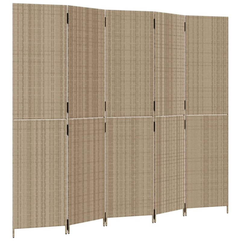 Kamerscherm 5 panelen poly rattan beige