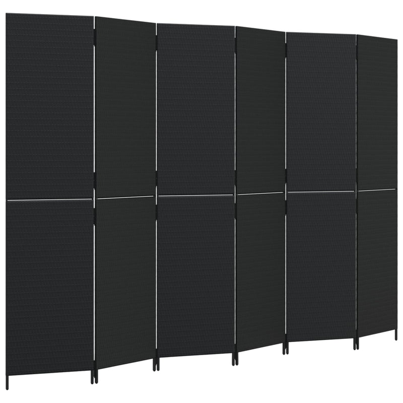 Kamerscherm 6 panelen poly rattan zwart