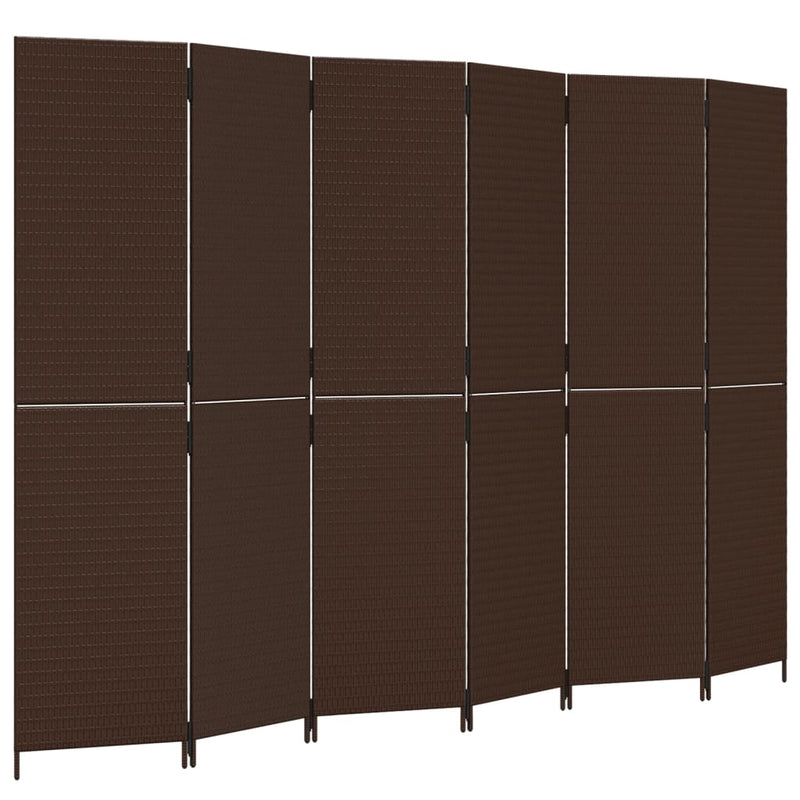 Kamerscherm 6 panelen poly rattan bruin