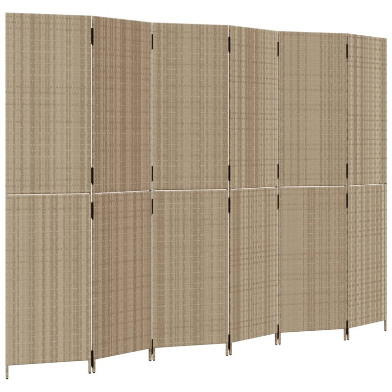 Kamerscherm 6 panelen poly rattan beige