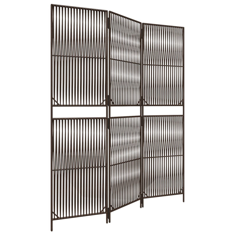 Kamerscherm 3 panelen poly rattan bruin