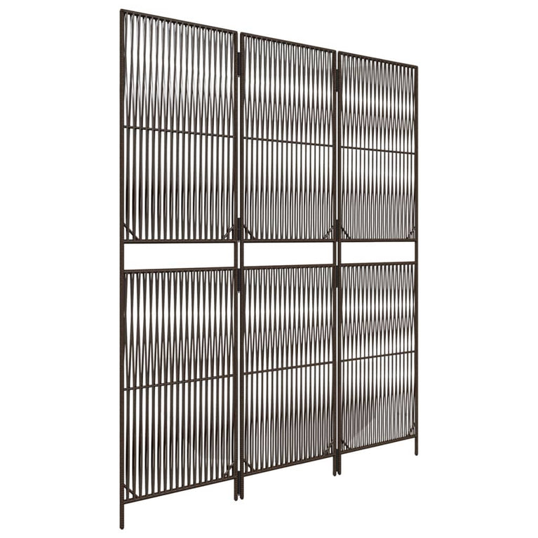 Kamerscherm 3 panelen poly rattan bruin