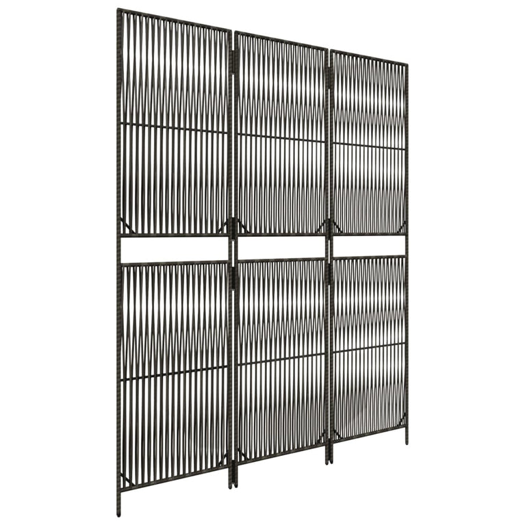 Kamerscherm 3 panelen poly rattan grijs