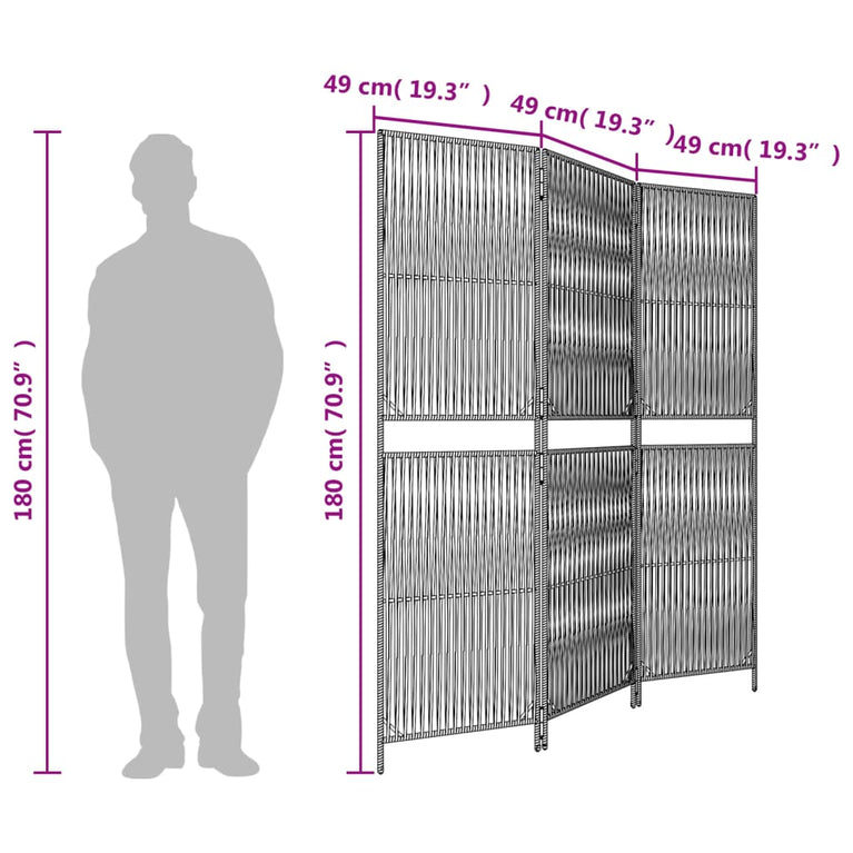 Kamerscherm 3 panelen poly rattan grijs