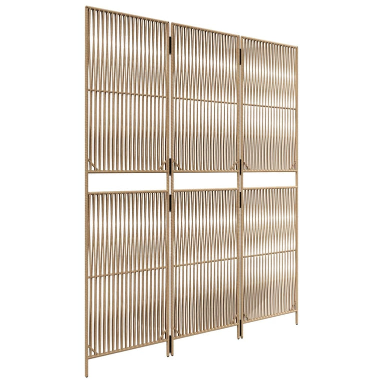 Kamerscherm 3 panelen poly rattan beige