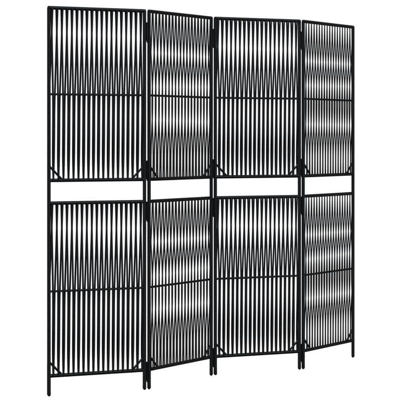 Kamerscherm 4 panelen poly rattan zwart