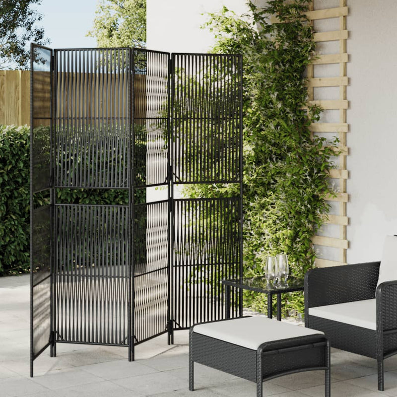 Kamerscherm 4 panelen poly rattan zwart