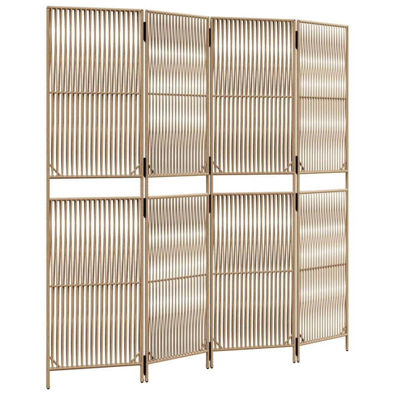 Kamerscherm 4 panelen poly rattan beige
