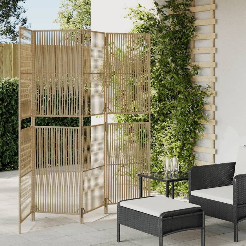 Kamerscherm 4 panelen poly rattan beige