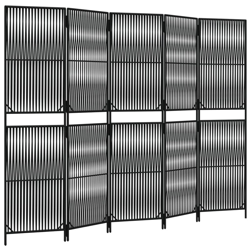 Kamerscherm 5 panelen poly rattan zwart