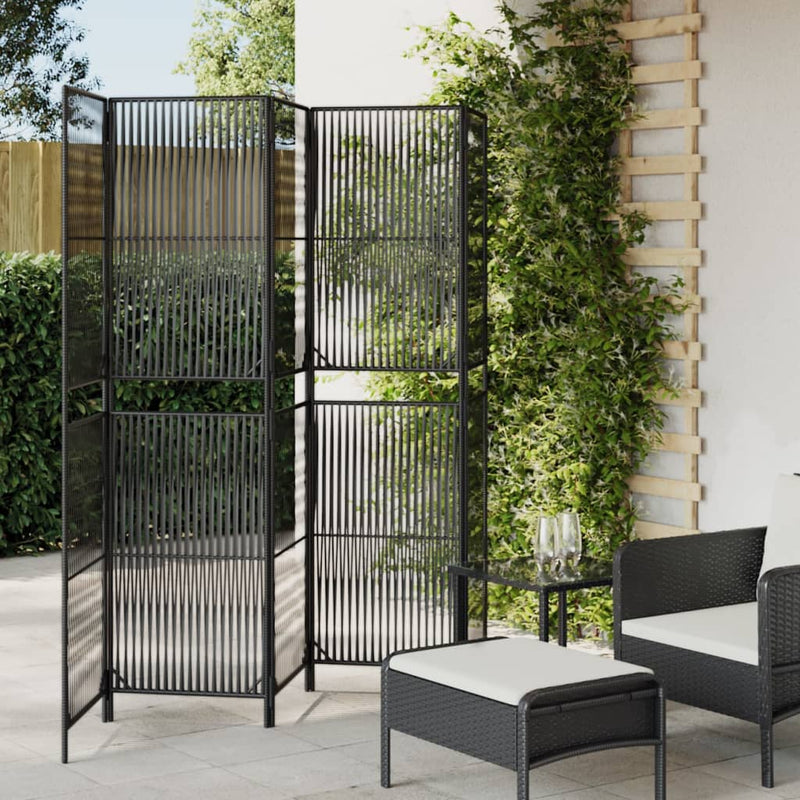 Kamerscherm 5 panelen poly rattan zwart