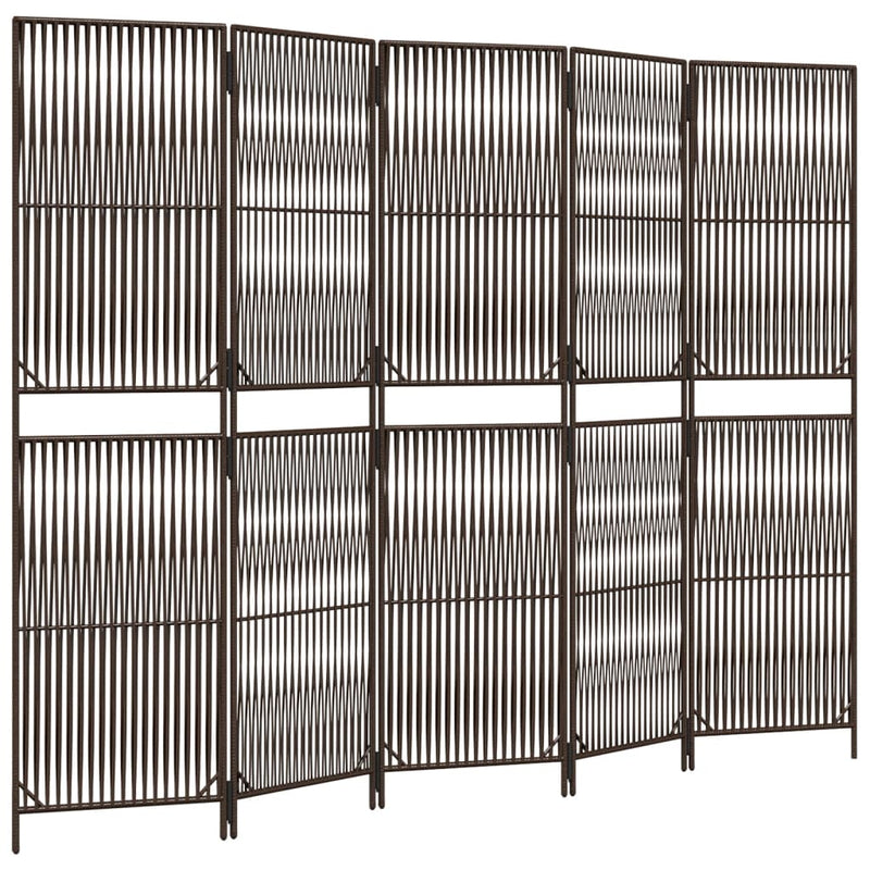 Kamerscherm 5 panelen poly rattan bruin