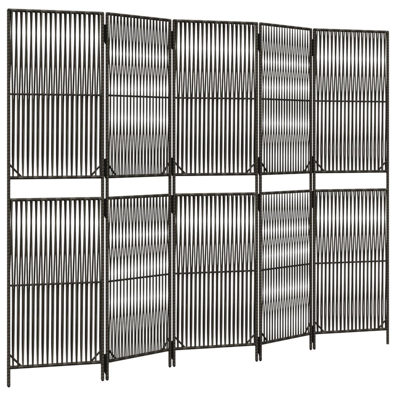 Kamerscherm 5 panelen poly rattan grijs