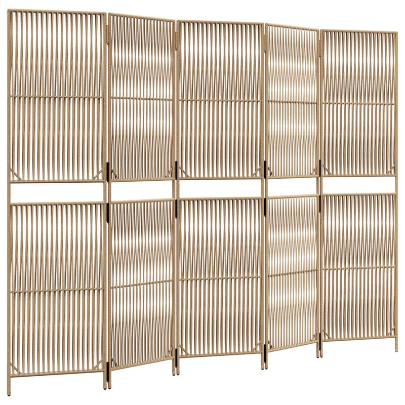 Kamerscherm 5 panelen poly rattan beige