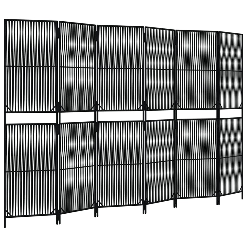 Kamerscherm 6 panelen poly rattan zwart