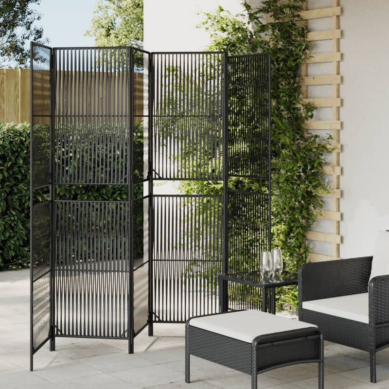 Kamerscherm 6 panelen poly rattan zwart