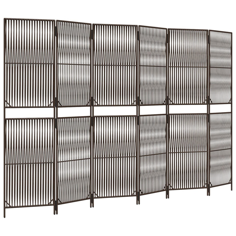 Kamerscherm 6 panelen poly rattan bruin