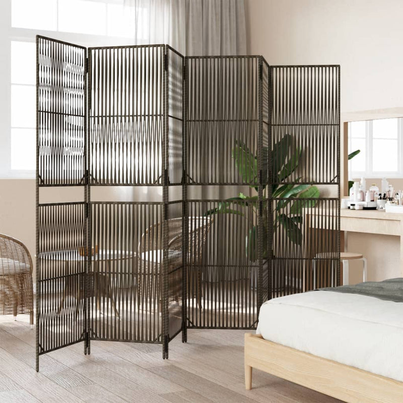 Kamerscherm 6 panelen poly rattan bruin