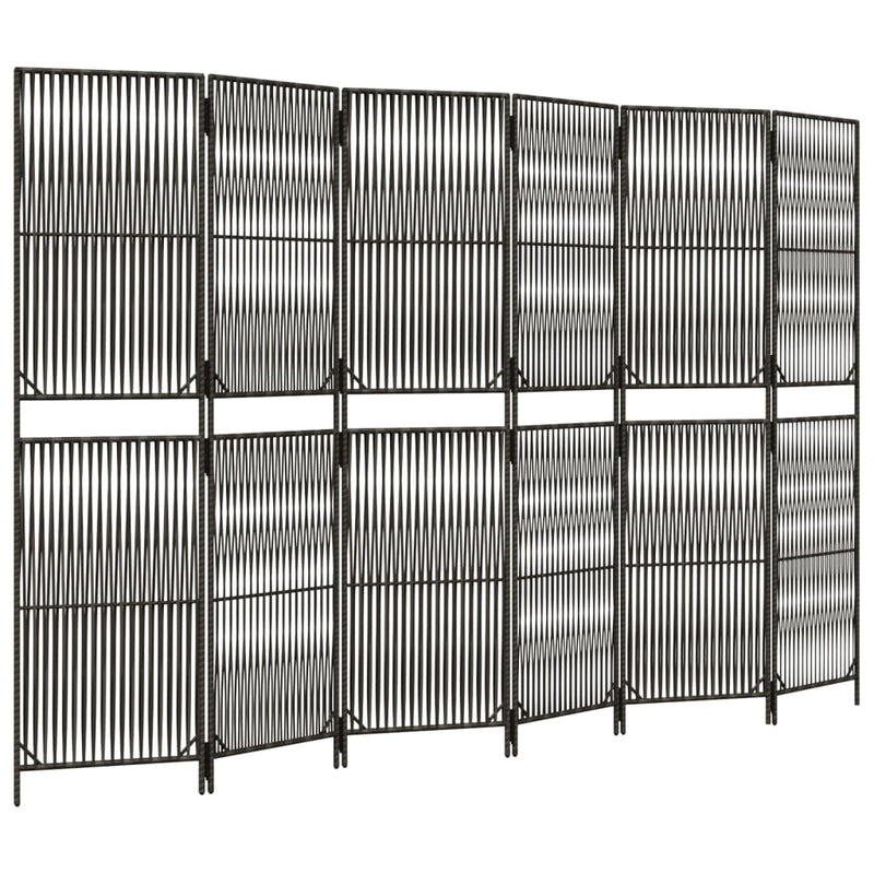 Kamerscherm 6 panelen poly rattan grijs
