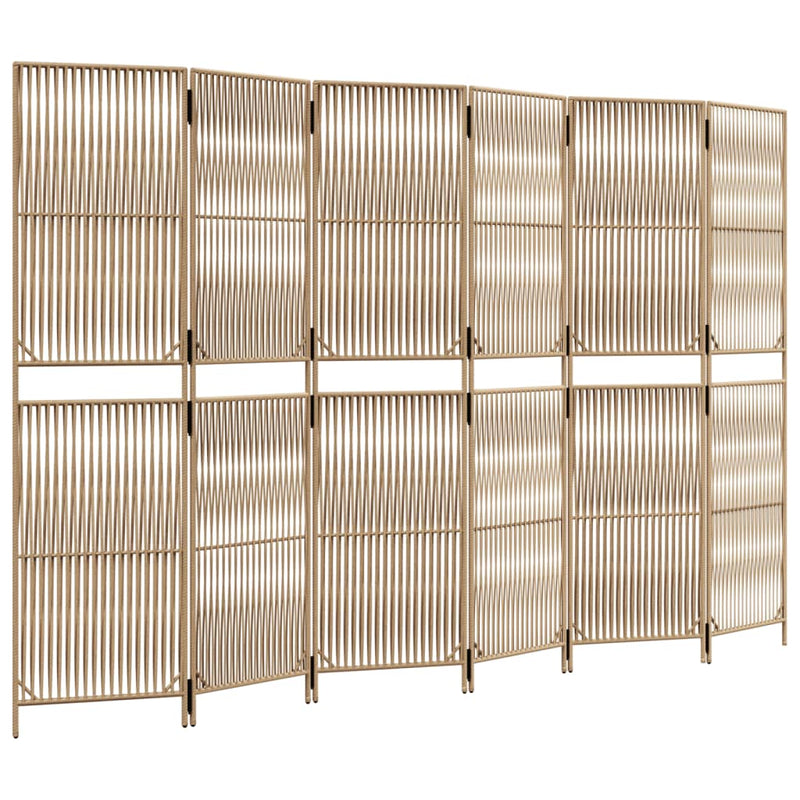 Kamerscherm 6 panelen poly rattan beige