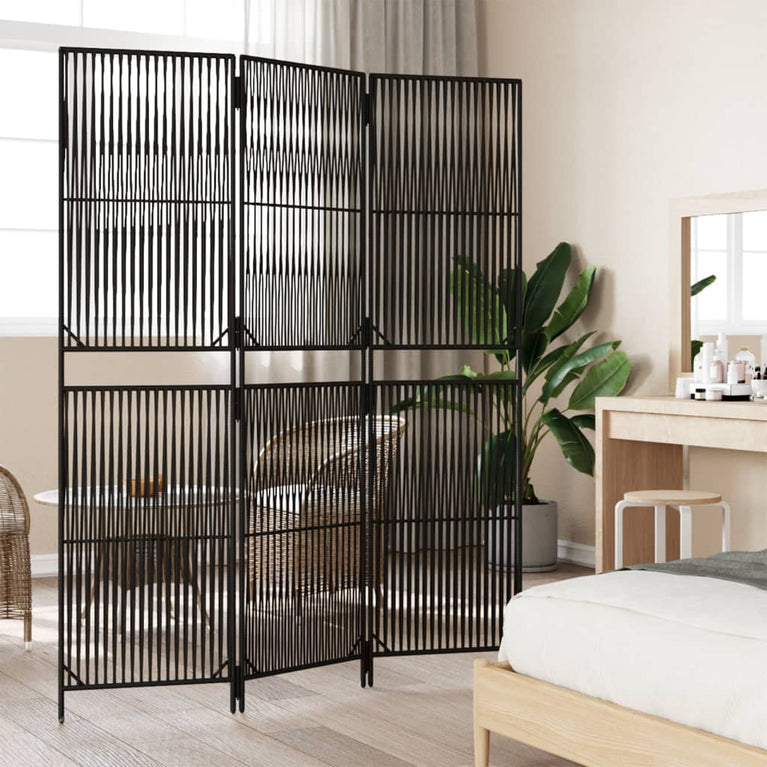 Kamerscherm 3 panelen poly rattan zwart