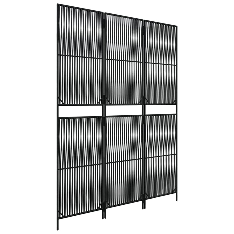 Kamerscherm 3 panelen poly rattan zwart
