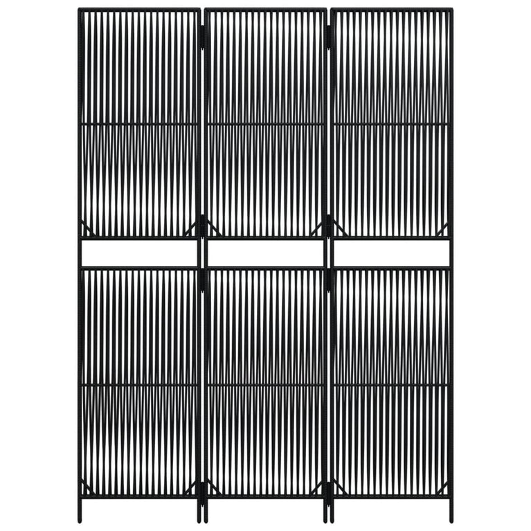 Kamerscherm 3 panelen poly rattan zwart