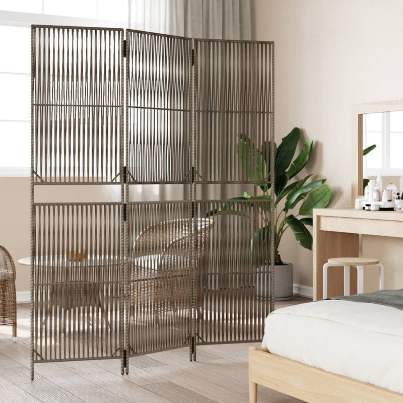 Kamerscherm 3 panelen poly rattan grijs