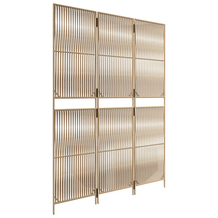 Kamerscherm 3 panelen poly rattan beige