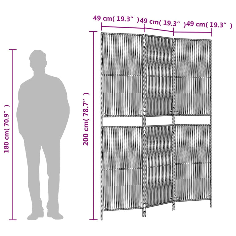 Kamerscherm 3 panelen poly rattan beige