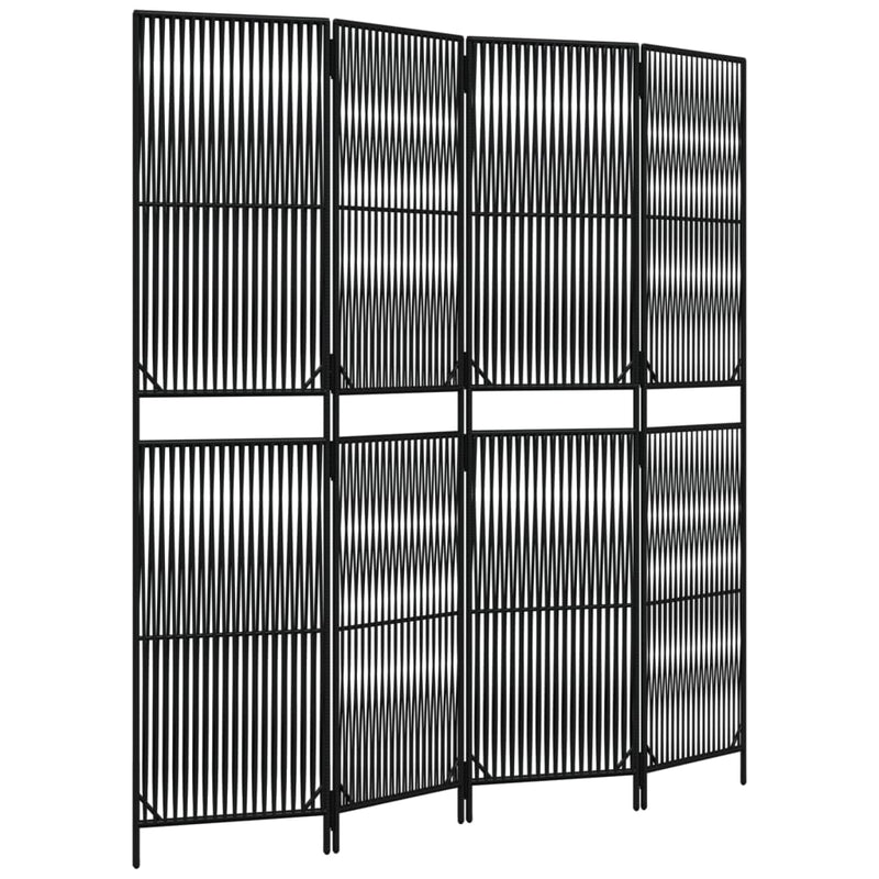 Kamerscherm 4 panelen poly rattan zwart