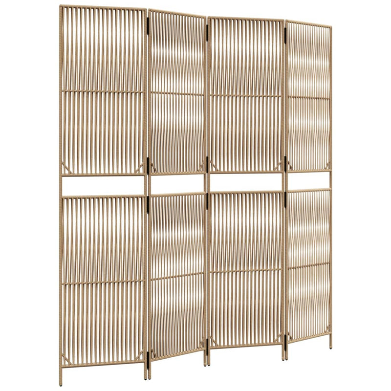 Kamerscherm 4 panelen poly rattan beige