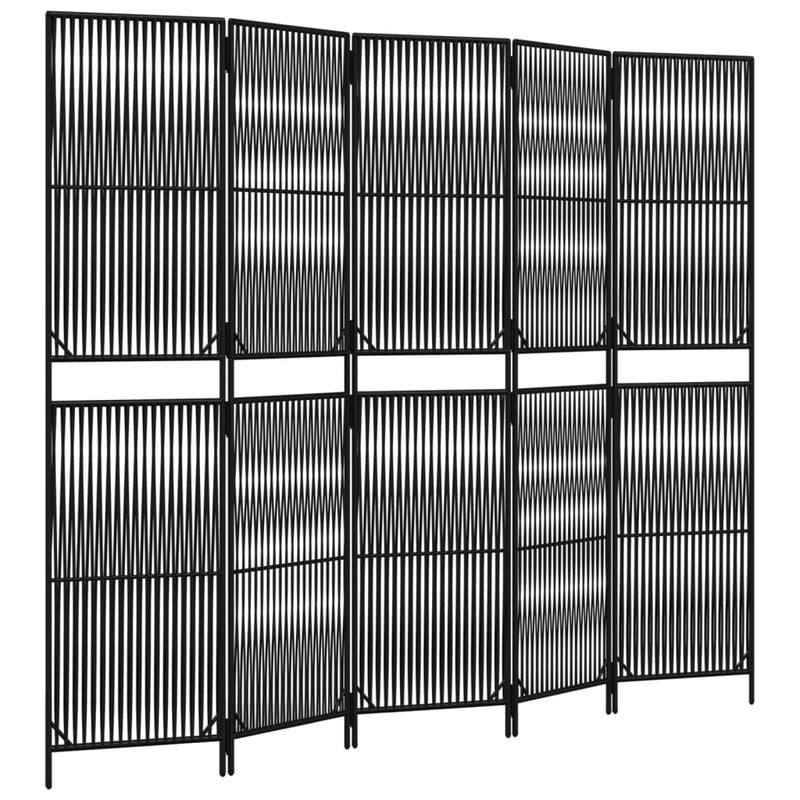 Kamerscherm 5 panelen poly rattan zwart