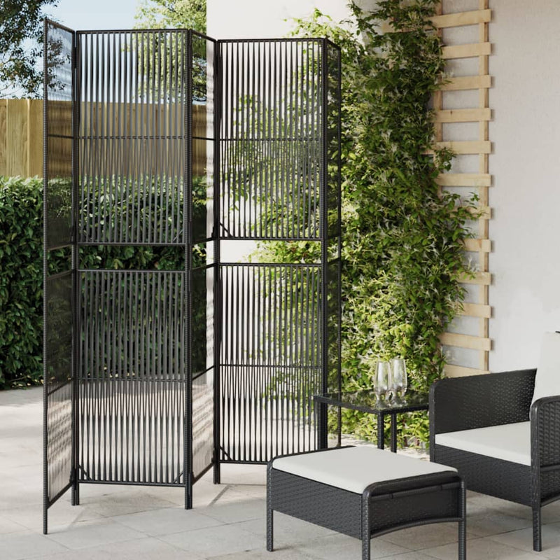 Kamerscherm 5 panelen poly rattan zwart