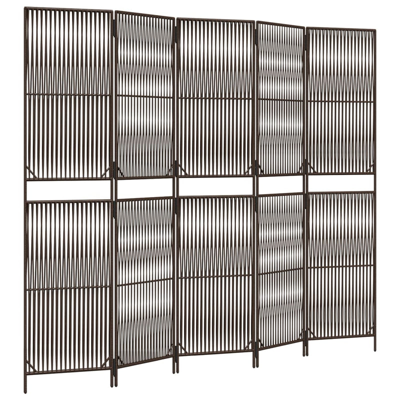Kamerscherm 5 panelen poly rattan bruin
