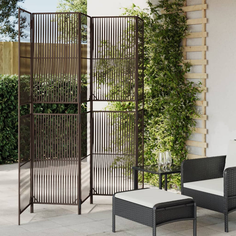 Kamerscherm 5 panelen poly rattan bruin