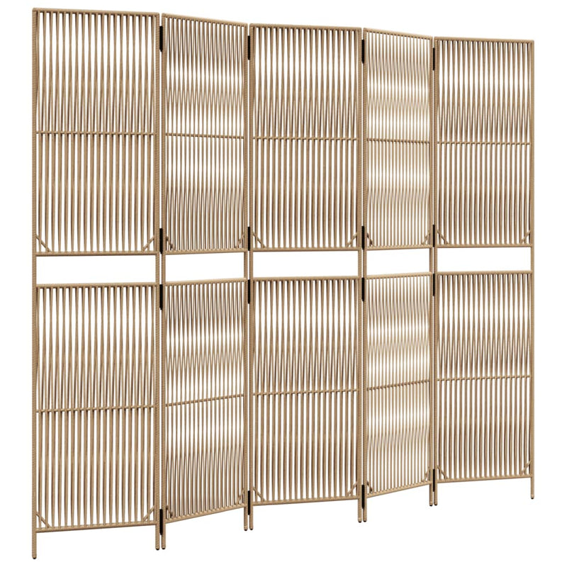 Kamerscherm 5 panelen poly rattan beige