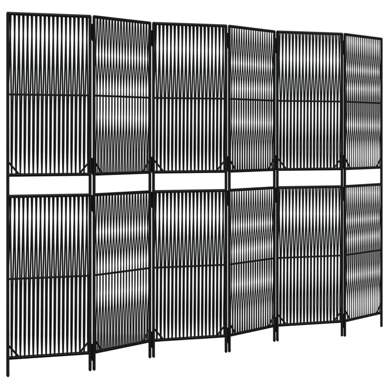 Kamerscherm 6 panelen poly rattan zwart