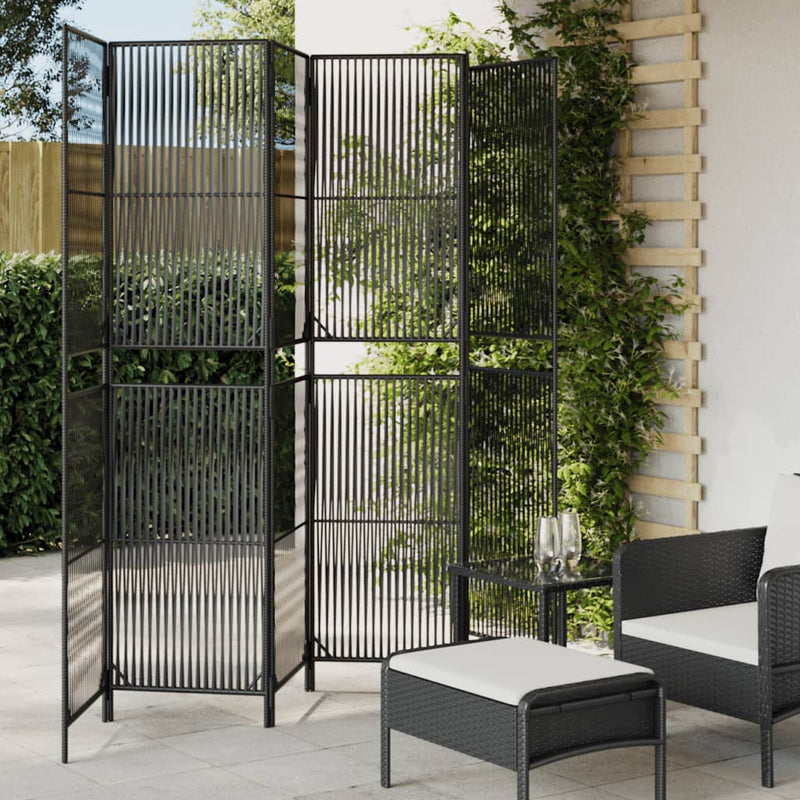Kamerscherm 6 panelen poly rattan zwart