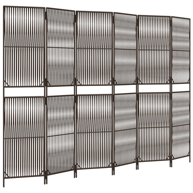 Kamerscherm 6 panelen poly rattan bruin
