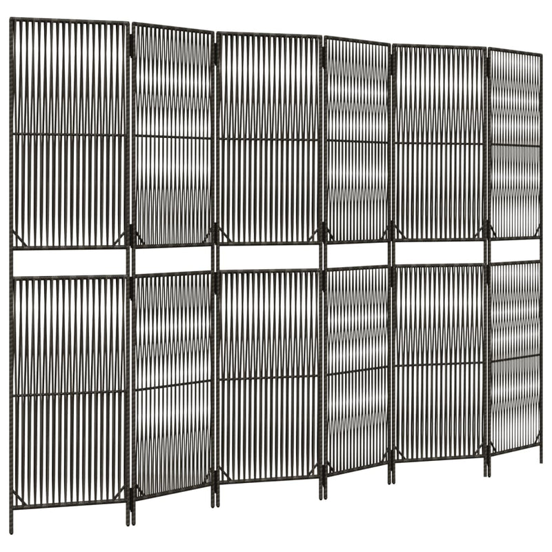 Kamerscherm 6 panelen poly rattan grijs