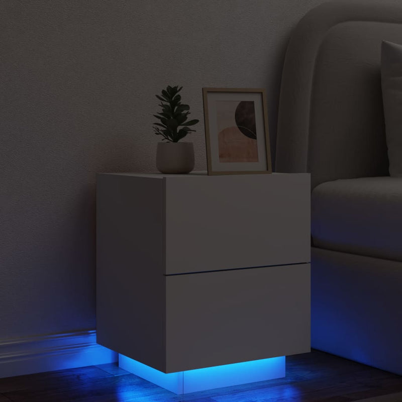Nachtkastje met LED-verlichting bewerkt hout wit MeubelReus