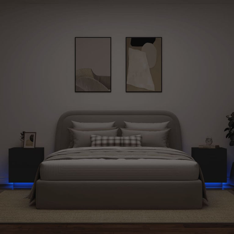 Nachtkastjes met LED-verlichting 2 st bewerkt hout zwart MeubelReus