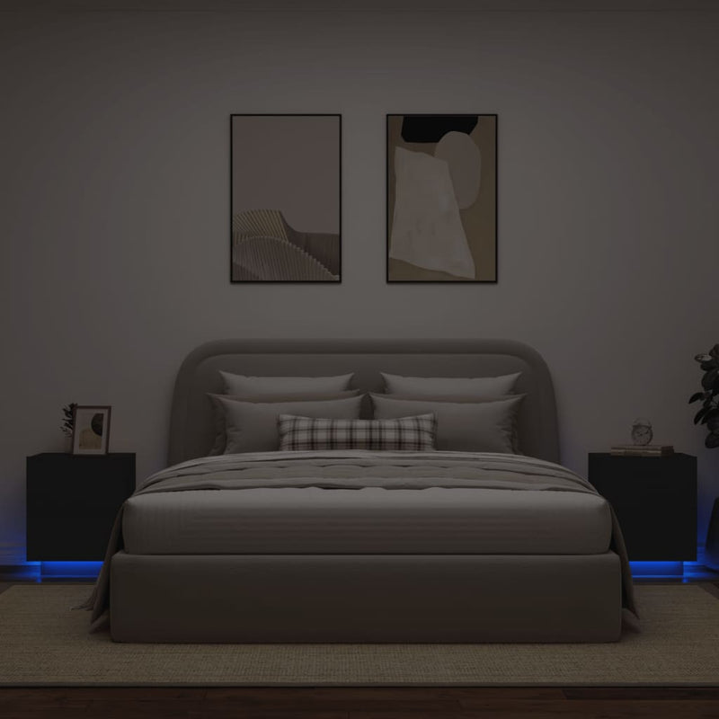 Nachtkastjes met LED-verlichting 2 st bewerkt hout zwart MeubelReus