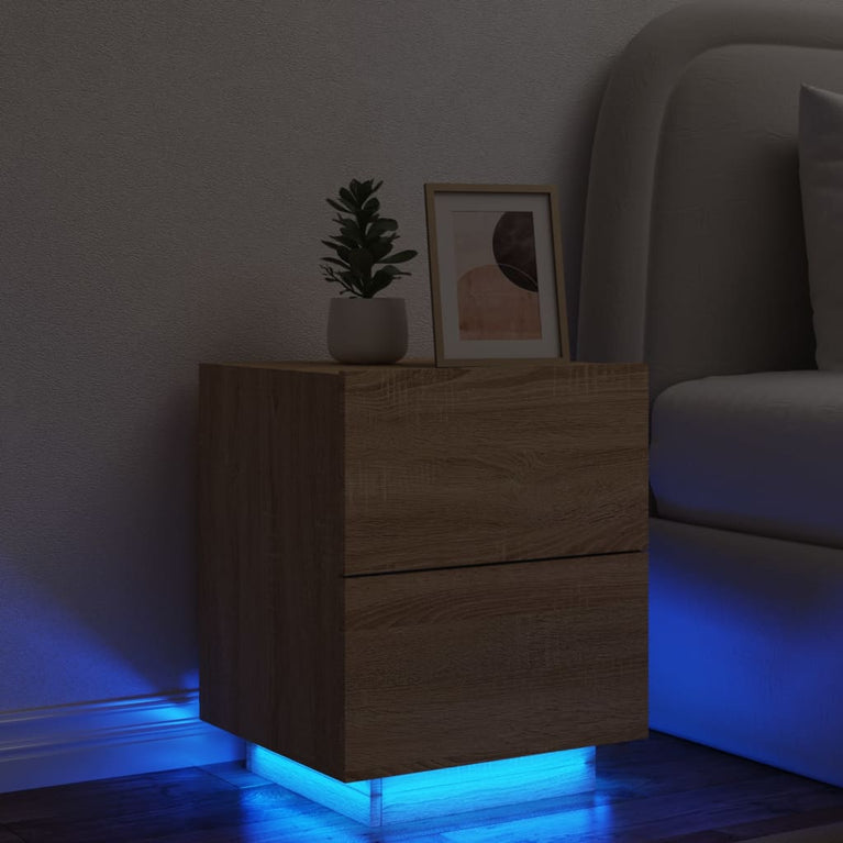 Nachtkastje met LED-verlichting bewerkt hout sonoma eikenkleur MeubelReus