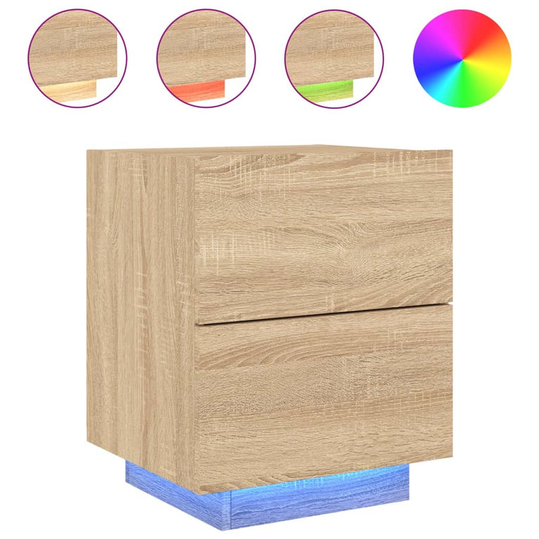 Nachtkastjes met LED-verlichting 2 st bewerkt hout sonoma eiken MeubelReus