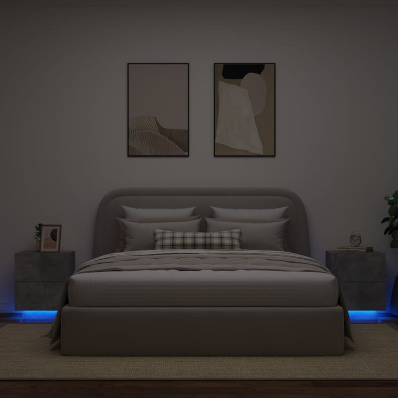Nachtkastjes met LED-verlichting 2 st bewerkt hout betongrijs MeubelReus