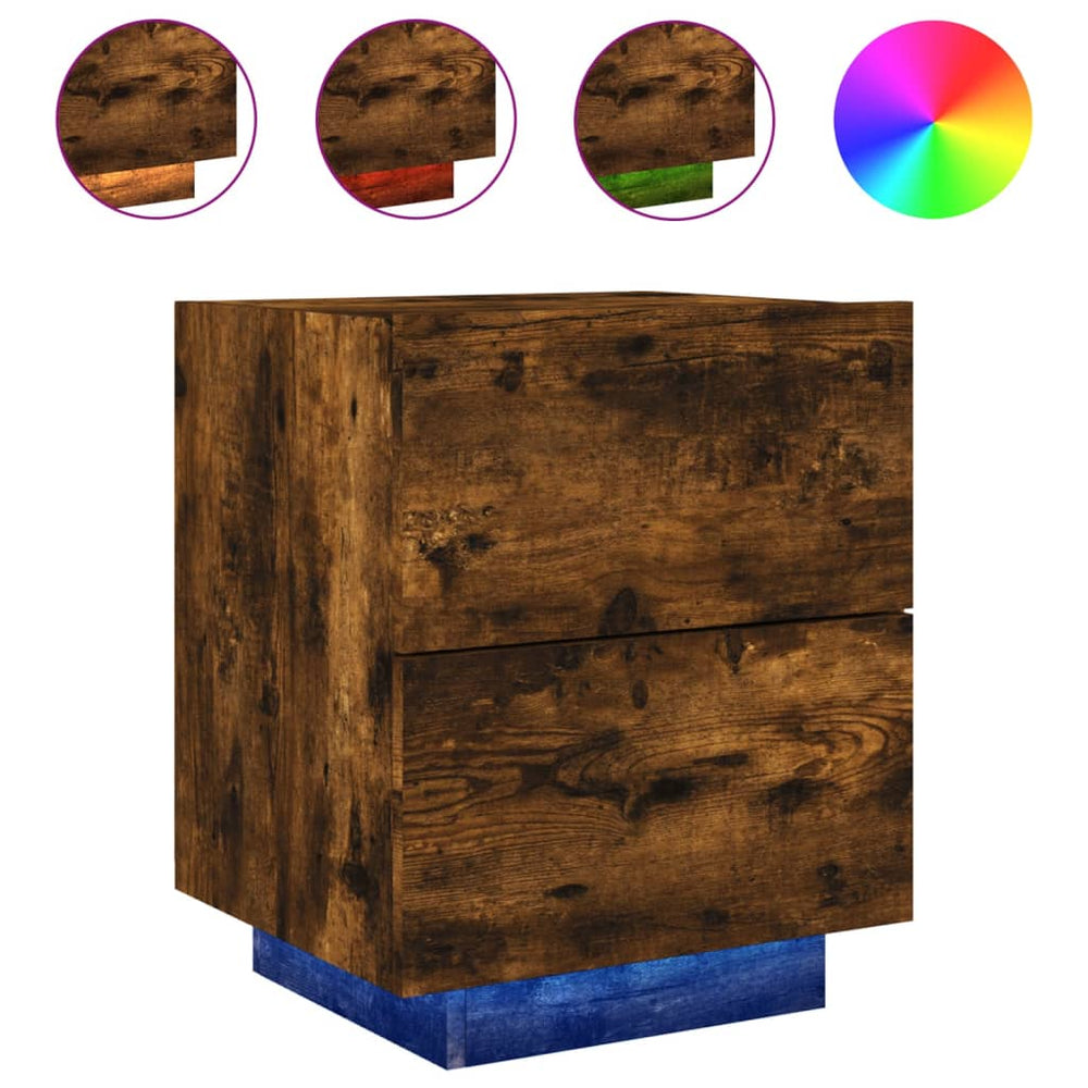 Nachtkastjes met LED 2 st bewerkt hout gerookt eikenkleurig MeubelReus