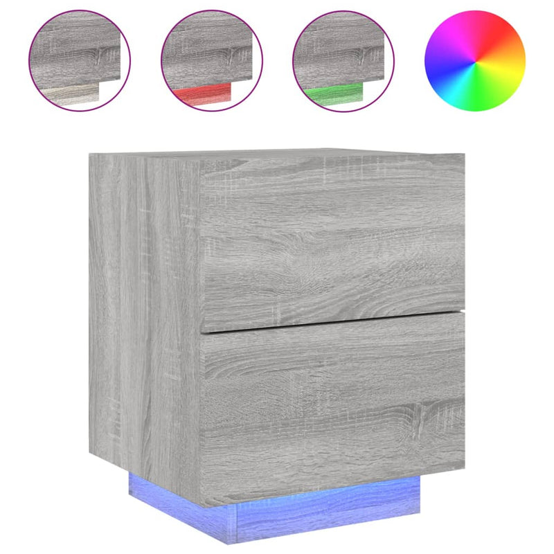 Nachtkastje met LED-verlichting bewerkt hout grijs sonoma MeubelReus